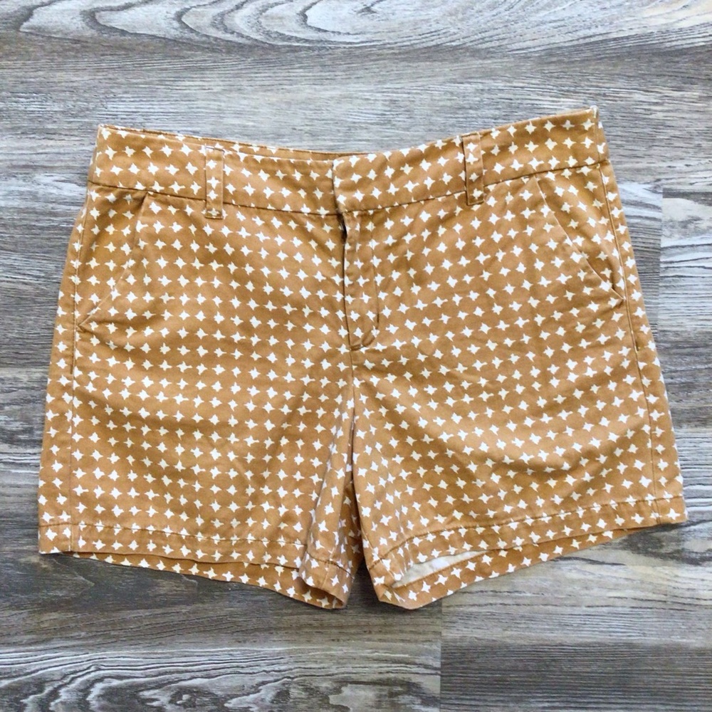Merona Fit 1 Cotton Tan and Cream Print High Rise Twill Chino Shorts 14